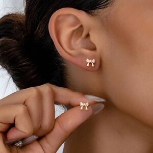 14K Gold Plated Bow Earrings, Bow Stud Earrings
